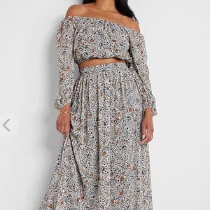 Rachel Zoe Printed Maxi Skirt & Off The Shoulder Cropped Top